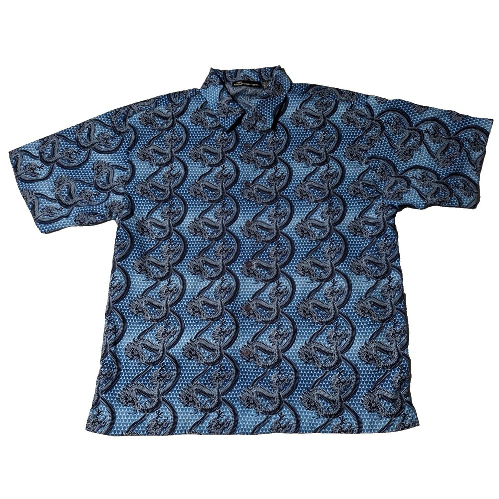 VTG NO BOUNDARIES DRAGON‎ AOP Men Large Blue Camp Shirt
